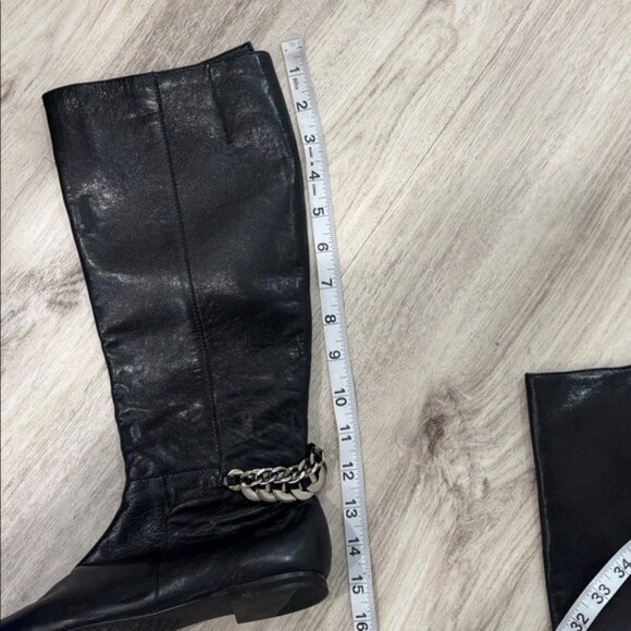 Calvin Klein Martha  Black Leather Knee-High Boots with Chain Detail size 5.5 - Picture 7 of 7